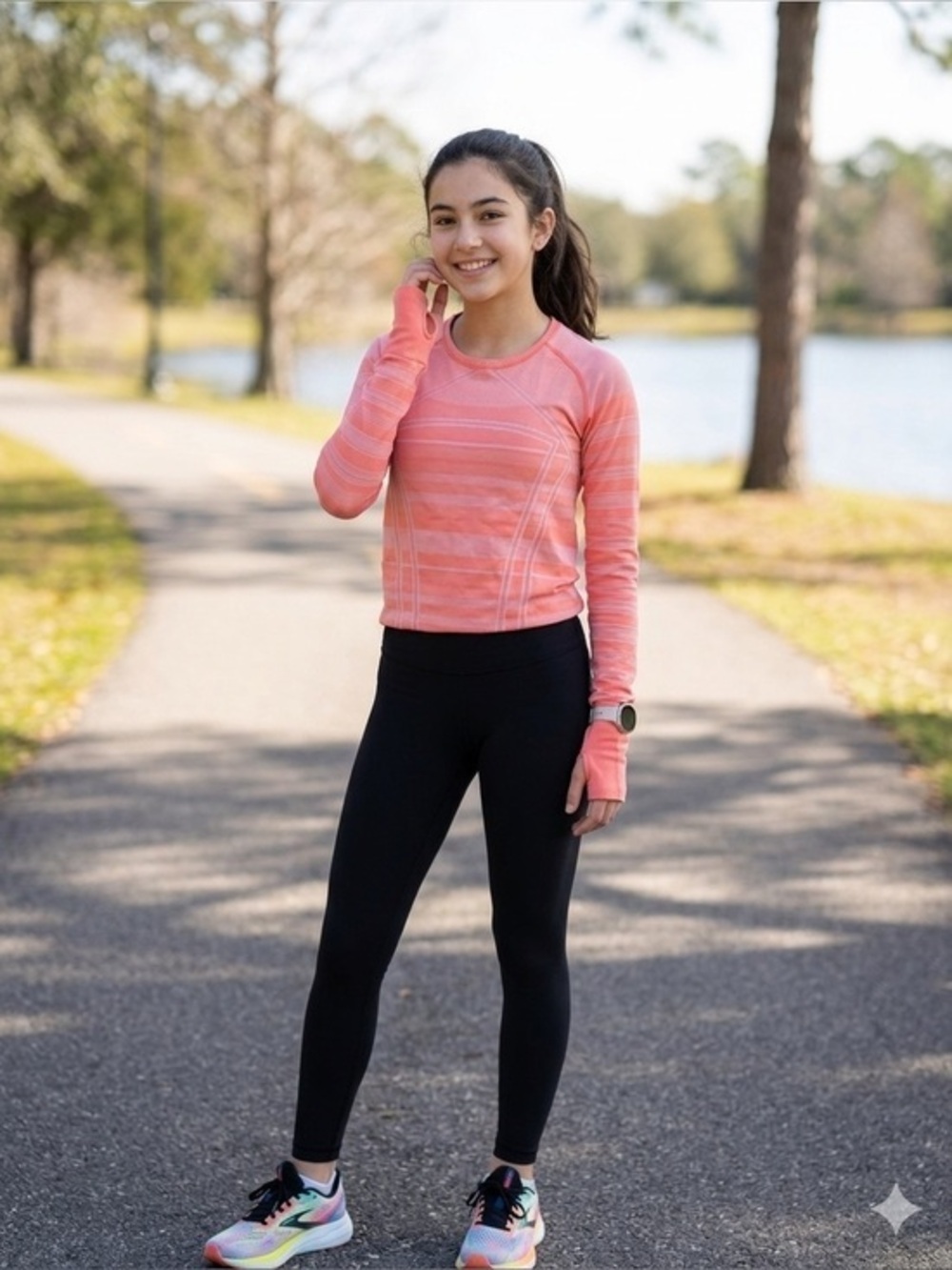 Ivivva Lululemon Size 14 Swiftly Tech Coral Pink Long Sleeve Shirt Active Top XL